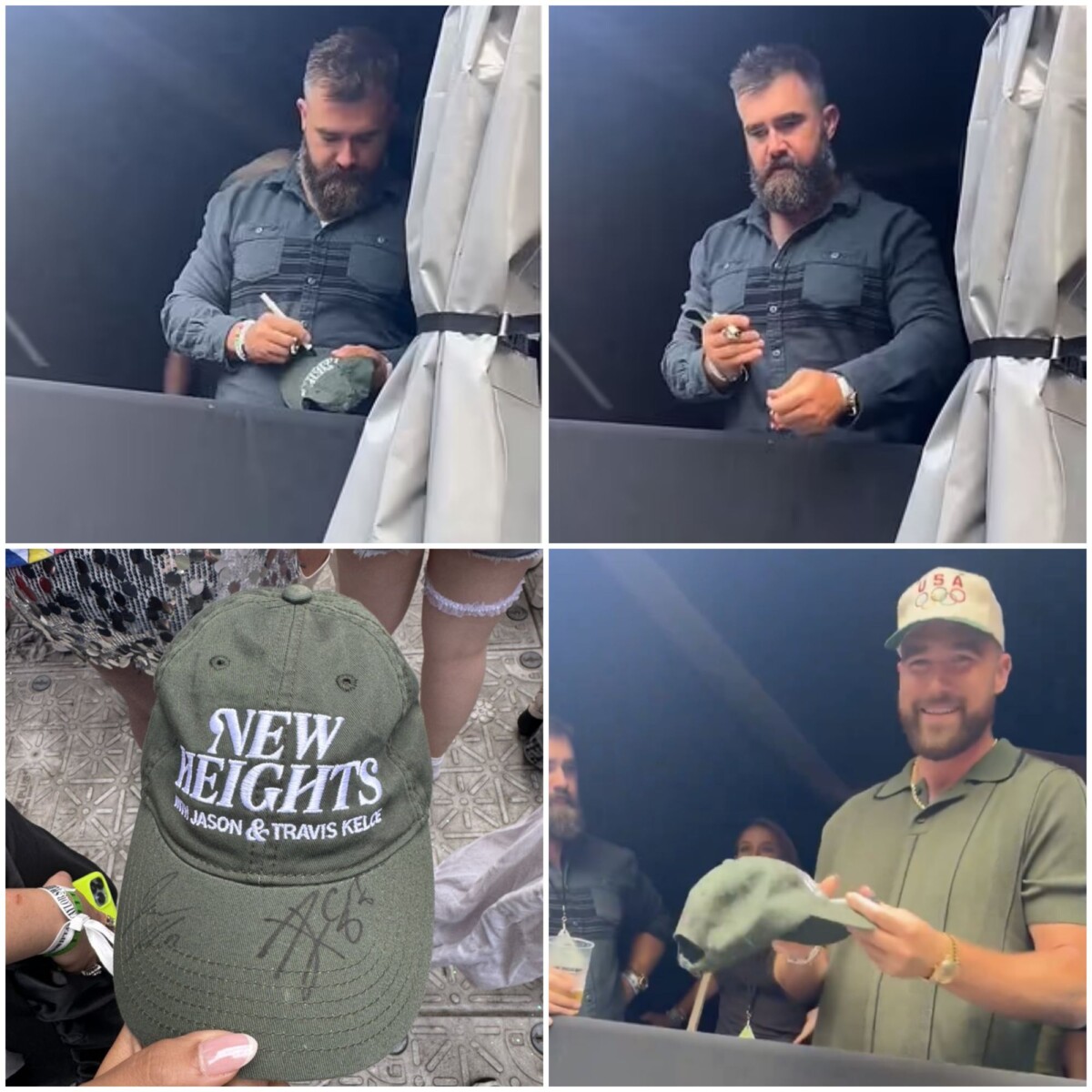 Video: Sweet moment Jason and Travis Kelce sign a fan’s ‘New Heights’ hat at the Eras Tour in London.